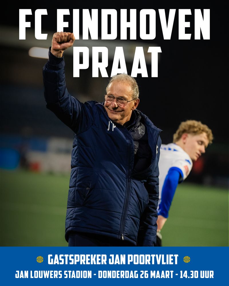 FCEindhoven's tweet photo. 𝐉𝐚𝐧 𝐏𝐨𝐨𝐫𝐭𝐯𝐥𝐢𝐞𝐭 𝐬𝐥𝐮𝐢𝐭 𝐚𝐚𝐧 𝐛𝐢𝐣 𝐅𝐂 𝐄𝐢𝐧𝐝𝐡𝐨𝐯𝐞𝐧 𝐏𝐫𝐚𝐚𝐭 

Op donderdag 26 maart is Jan Poortvliet te gast bij een nieuwe editie van FC Eindhoven Praat. De voormalig WK-finalist van 1978 en huidige trainer van FC Eindhoven blikt terug op zijn carrière en deelt inzichten over zijn impact sinds zijn komst in november, waarmee hij de club nieuw elan heeft gegeven en de nacompetitie weer in zicht is.  

FC Eindhoven Praat brengt elke tweede en vierde donderdag van de maand supporters samen om te praten over hun club. Tijdens de bijeenkomsten worden wedstrijden geanalyseerd, voetbalquizzen gespeeld en het laatste clubnieuws besproken. Maar bovenal draait het om de gedeelde passie voor FC Eindhoven en de verbinding tussen supporters.  

De bijeenkomst vindt plaats in het supportershome van het Jan Louwers Stadion, van 14.30 tot 16.00 uur. Iedereen is welkom, van vaste bezoekers tot nieuwe gezichten.

#FCEindhovenPraat