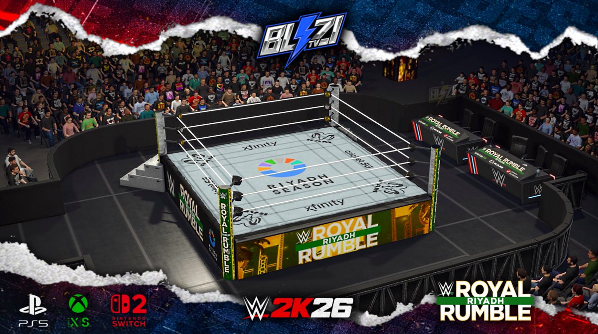 BliziTV's tweet image. 🚨 NEW UPLOAD ON #WWE2K26 COMMUNITY CREATIONS ! 

🇸🇦 #RoyalRumble ‘26 Arena (MOST ACCURATE)

➡️ Available now on PS5, XBox Series X/S &amp;amp; Nintendo Switch 2 in « Show » &amp;amp; « Arena » sections ! 

🔎 Search Tags : BliziTV - RoyalRumble - RumbleRiyadh2026

ENJOY ‼️

#SaudiArabia #WWERaw