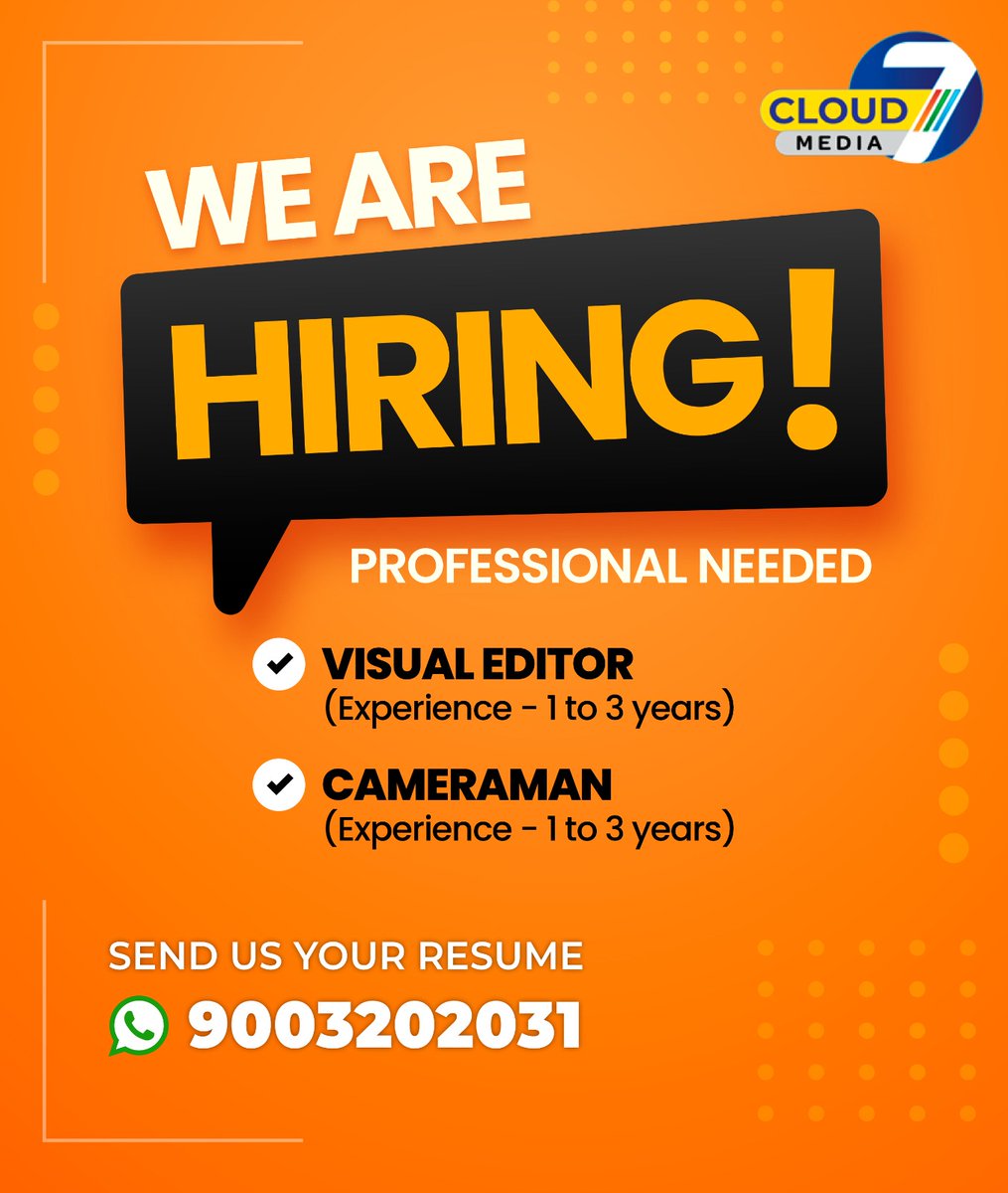 cloud7mediaoffl's tweet photo. WE ARE HIRING!

#Hiring #visualeditor #cameraman #Cloud7Media https://t.co/7bIqimKEdk