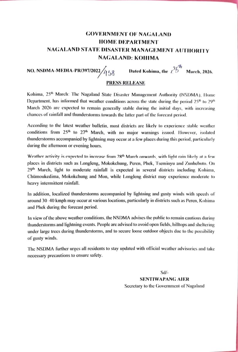 NAGALAND STATE DISASTER MANAGEMENT AUTHORITY tweet media