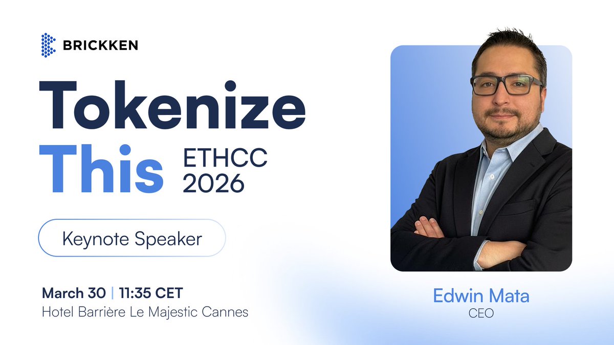 Brickken's tweet photo. 🎙 Talking RWA Mechanics in Cannes 

Brickken CEO, @edwin_mata , is taking the stage at 'Tokenize This' during EthCC Cannes to focus entirely on execution. 

Expect a direct breakdown of:
🔹 The actual mechanics of RWA tokenization
🔹 The current market realities
🔹 The legal frameworks required to bring assets on-chain today

🗓 March 30 
⏰ 11:35 am CET

If you are in Cannes, this is the session to catch.