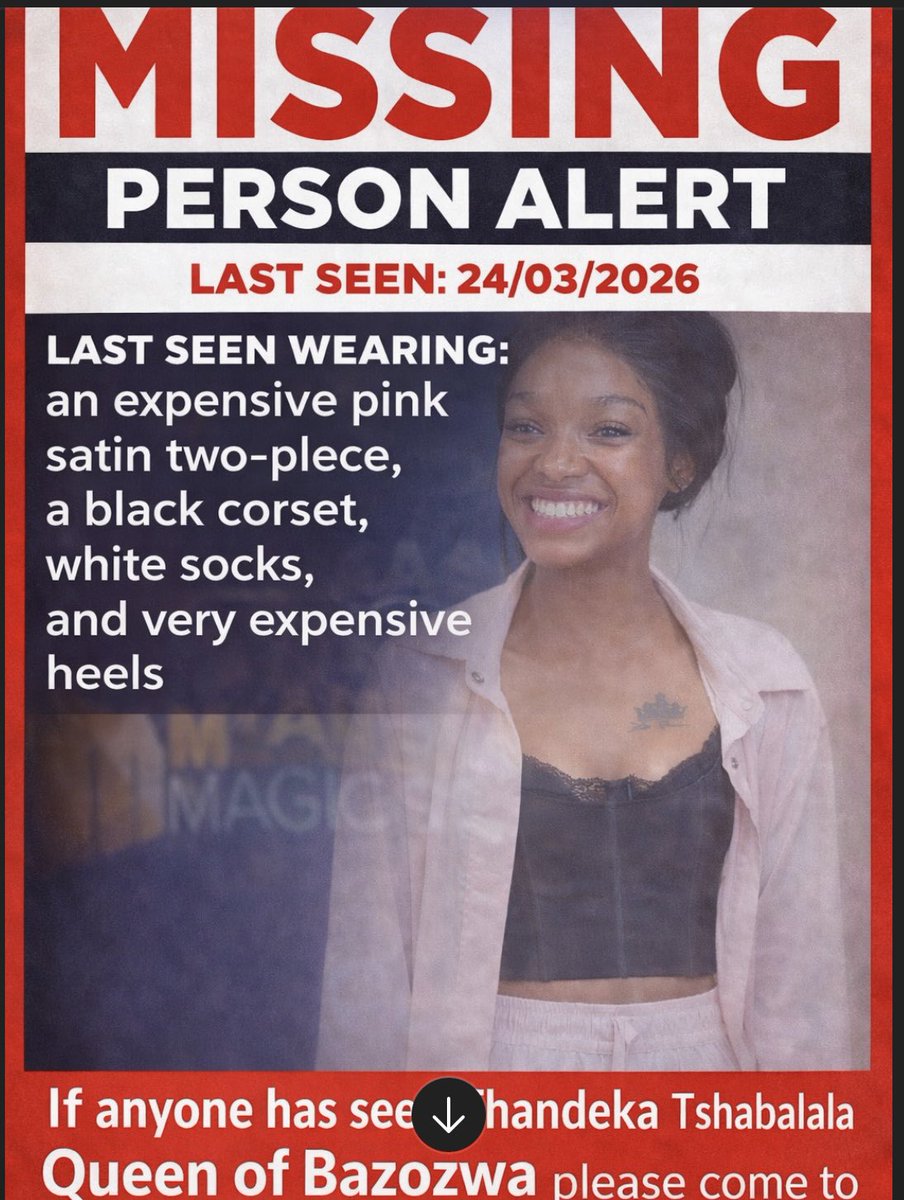 Alert‼️‼️

Operation look for Thandeka Tshabalala
Anyone seen her please report to the TL ASAP 😭😭😭😭

THANDEKA THE BRAND
THANDEKA DOMINATING

#thandekatshabalala