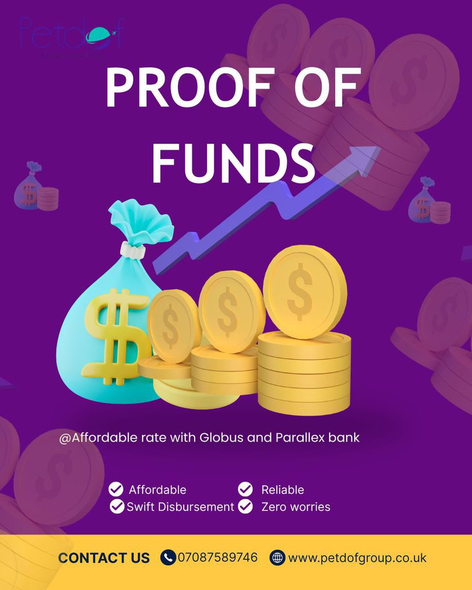 petdoftravels's tweet image. Get your Proof Of Funds service at affordable rate from here

We remain reliable always! 

#petdoftravelandtour #reliable #ProofOfFunds #satified #viral