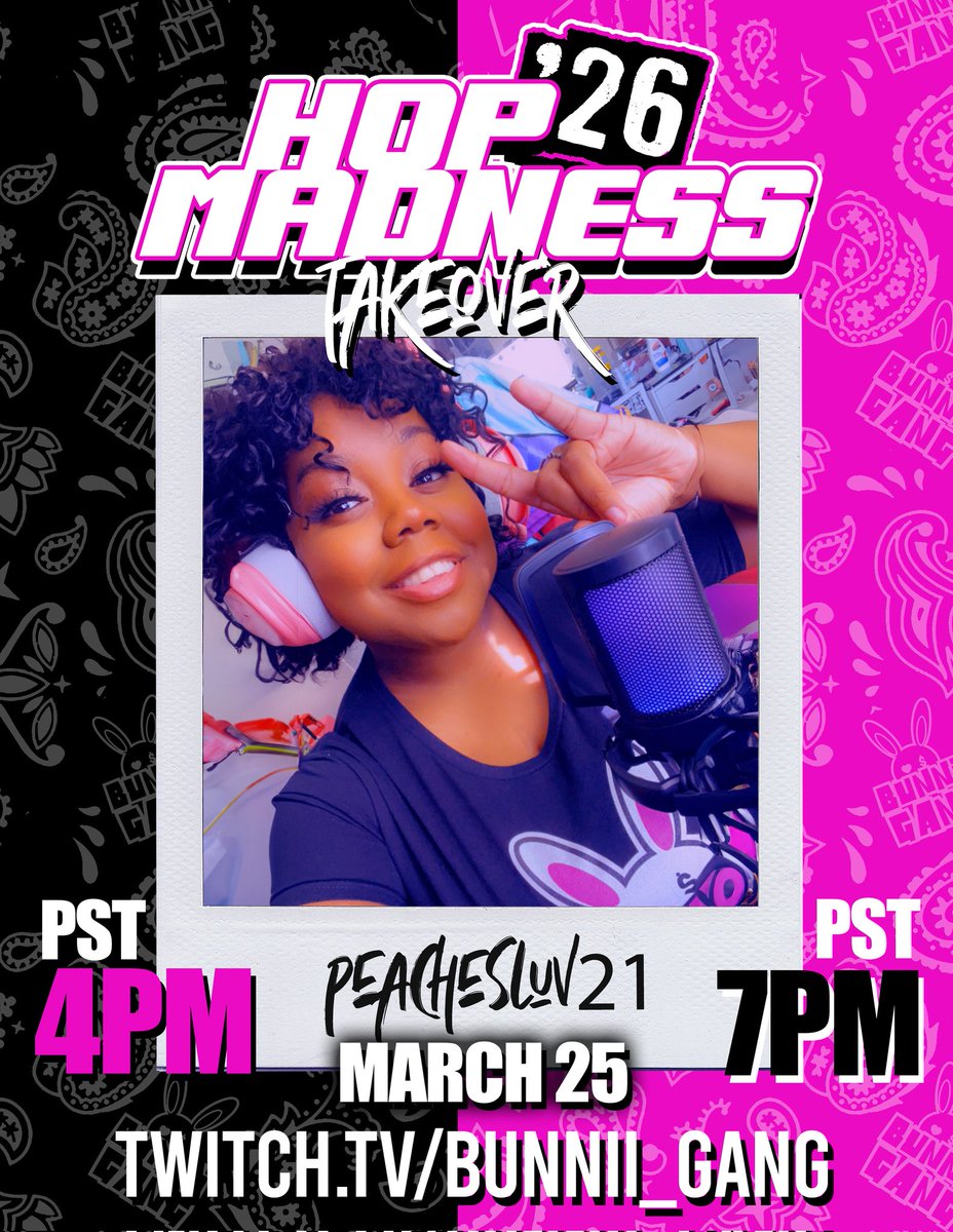 bunniigang's tweet photo. HEY GANG!!! DAY 25 OF #HOPMADNESS CONTINUES TODAY AT 4PM PST FOLLOW THE GANG AND THE OFFICIAL TWITCH CHANNEL, https://t.co/MVoZnpc6y1
@JaiJai_joestar ✅️
@Mely_Tha_Pirate ✅️
@MastermindAggie ✅️
@Peachesluv21 
@Kurleyangel 
@bunniimxrie 
@Lolex99g 
#BUNNIIGANG #HOPWITUS https://t.co/8xesW5Ih7b