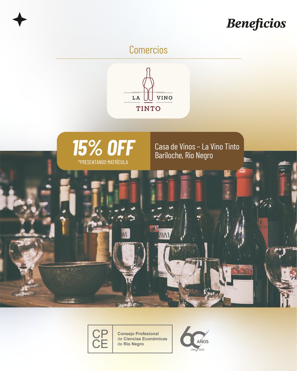 Nuevo beneficio exclusivo para nuestros matriculados: La Vino Tinto – Casa de Vinos

Si sos matriculado, tenés 15% de descuento en todas las bebidas del local 🙌

Elordi 724, Bariloche

Más información: cpcerionegro.org.ar/beneficios-com…