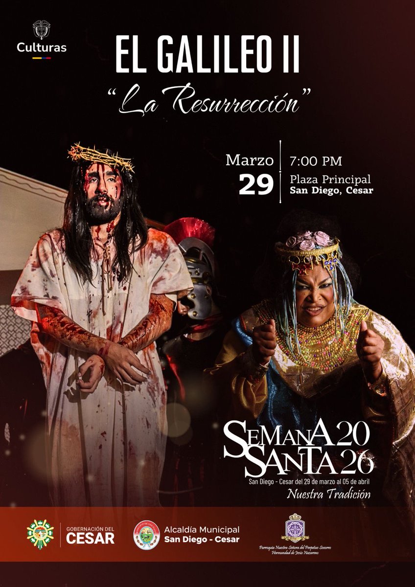 LUISMARIOJG's tweet photo. Este domingo 29 estrenamos la obra de teatro “El Galileo ll, La Resurrección” una puesta en escena con más de 80 actores en escena para dar apertura a la semana más importante de los sandieganos, la Semana Santa. Nos vemos en la plaza!! https://t.co/e56mBYOriG