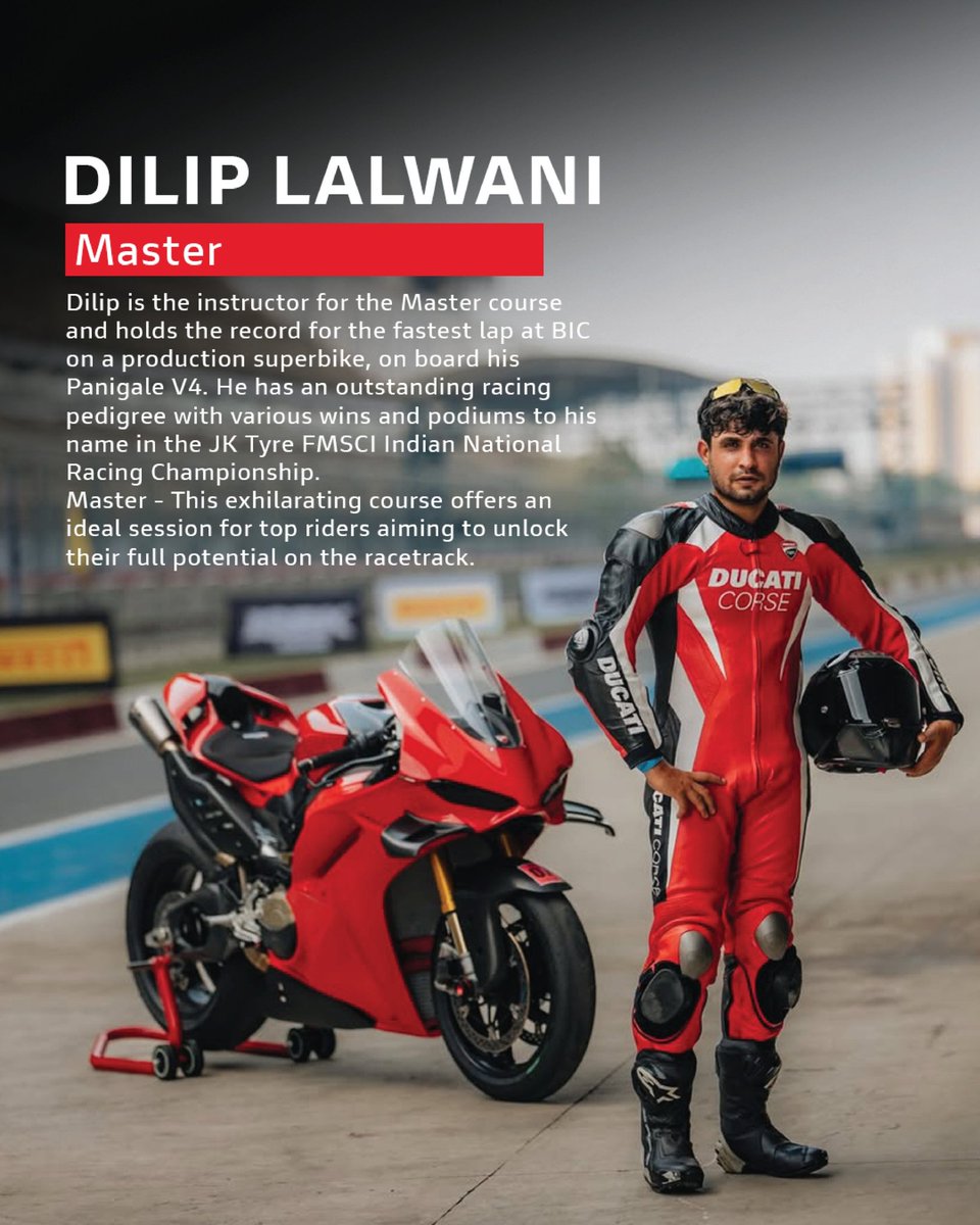 Ducati_India's tweet photo. Learn from the best.
DRE Track Days at Buddh International Circuit | 28–29 March
Expert instructors. Every level. On track.
Meet the instructors leading the sessions.
Exclusively for Ducati owners.
Register via link in bio.
#DRETrackDays #Ducati100 #DucatiIndia #BIC https://t.co/YCwcZQs32W