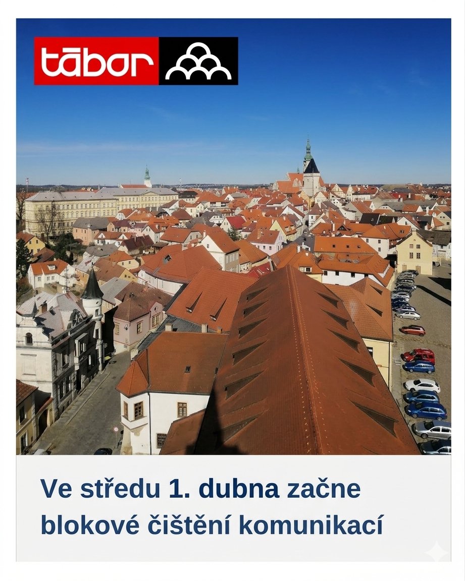 Jarní blokové čištění ulic v Táboře začíná 1. dubna 🚧🧹
Sledujte dopravní značení a v době čištění na označených místech neparkujte 🚫🚗
 Více: 1url.cz/dewNS
#Tabor #MestoTabor #CisteniUlic #JaroVTabore #CisteUlice #UklidMesta #DopravniZnaceni #Tabor