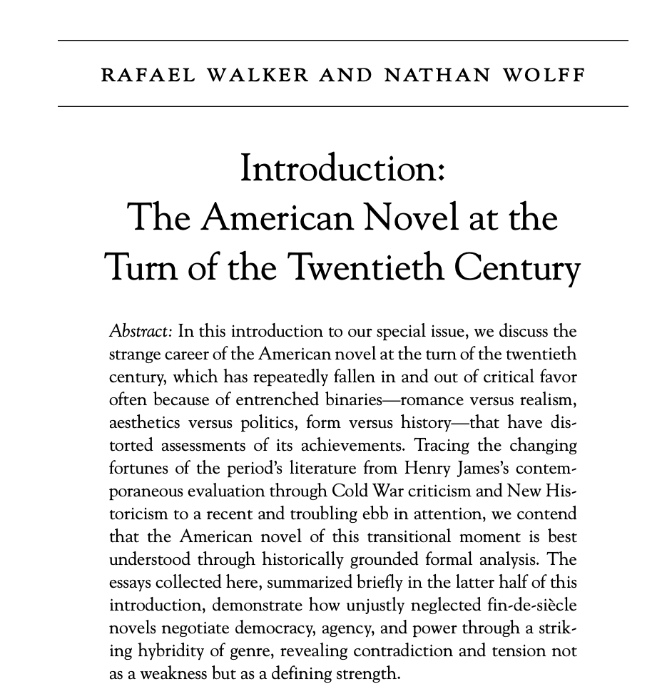 proffwolff's tweet photo. Hey! Is there a place where the dream of the 90s (sustained, ambitious scholarly attention to the fin de siècle American novel) is alive?  

Yes! In this @Ariz_Quarterly @JHUPress special issue that @raf_walk and I co-edited with intro by us &amp; afterword by Jennifer Fleissner😎 https://t.co/wrbHkaK3Dr