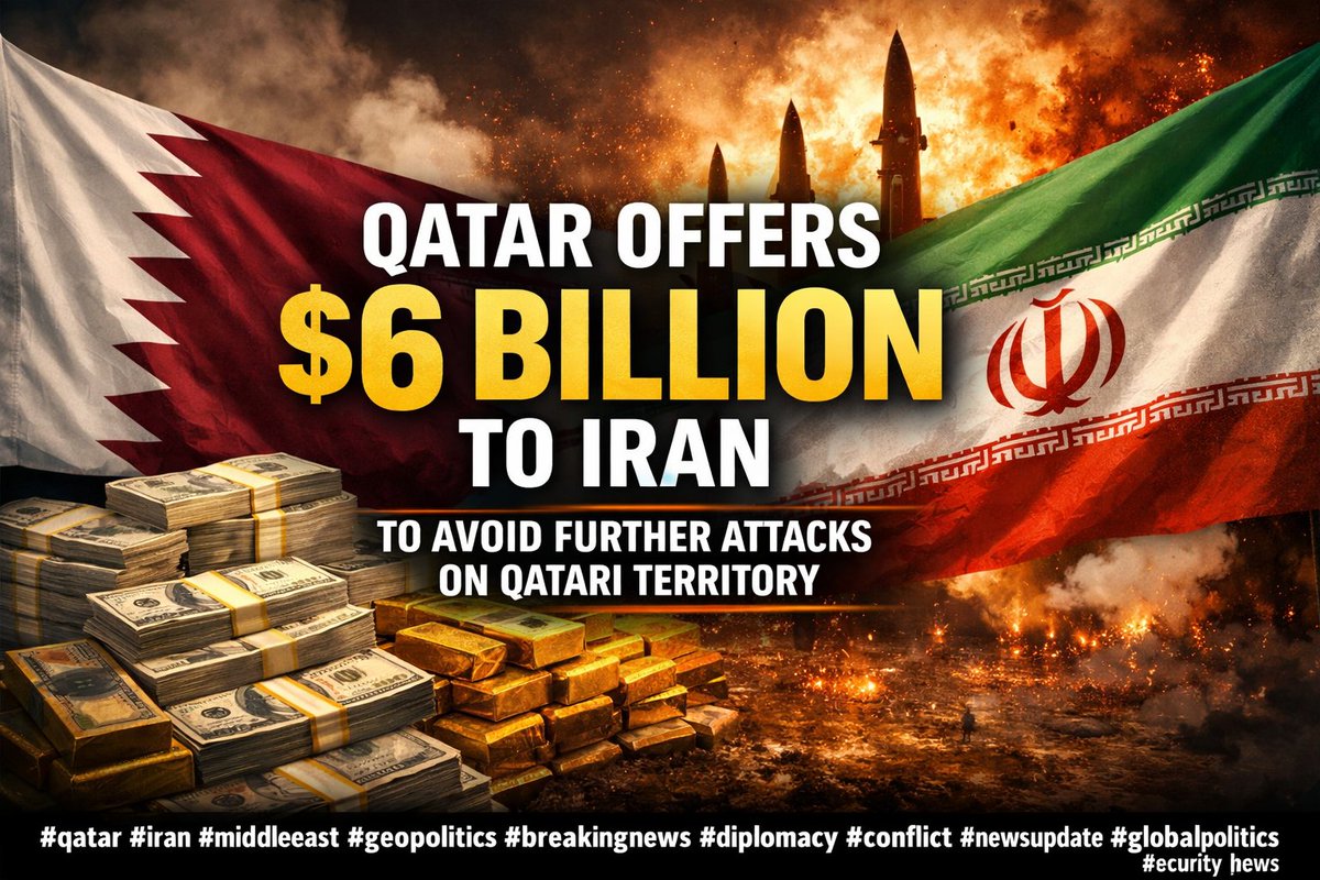 HasnainR2011's tweet photo. There are rumors circulating that Qatar has offered $6 billion to Iran in exchange for a commitment to avoid further attacks on Qatari territory. 
#qatar #iran #worldeconomy #geopolitics  #diplomacy #conflict #latestnews #security https://t.co/WFtim5bbaQ