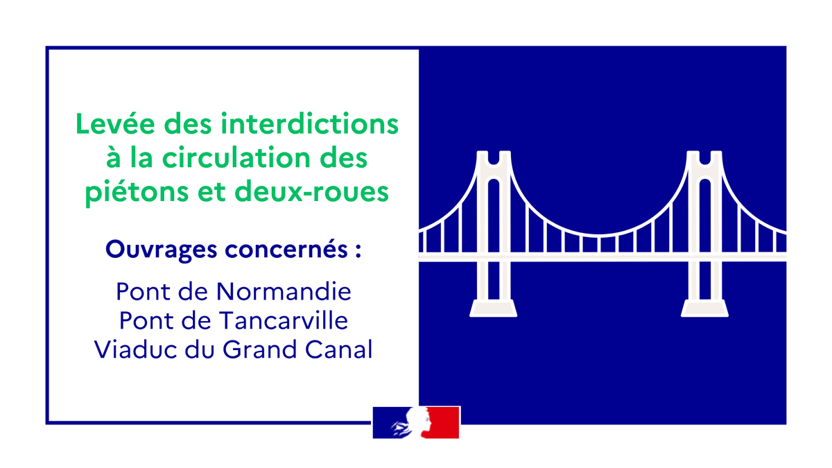 Image de Préfet de Normandie et de la Seine-Maritime - ✅Les interdictions de circulation concernant les piétons et deux-roues sur le pont de Normandie, le 