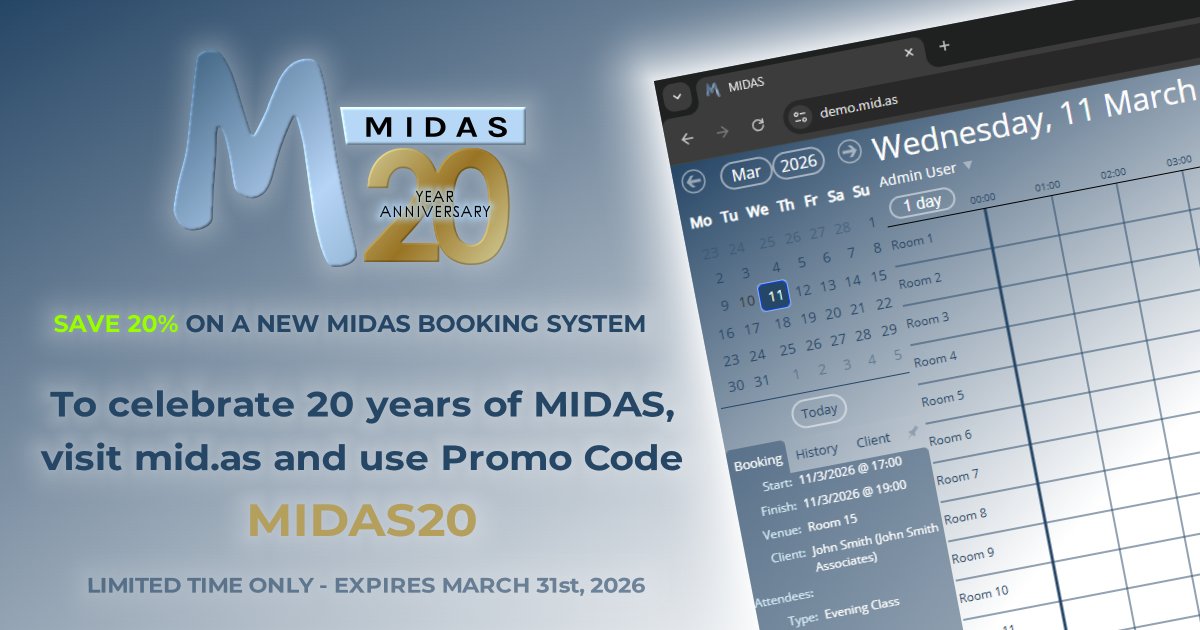 mid_as's tweet photo. Hurry! There's less than a week left to get 20% OFF a new #MIDAS booking system!

Use Promo Code "MIDAS20" at https://t.co/lz8rG7bnZk before it's too late!

#FacilitiesManagement #WorkplaceManagement #LimitedTimeOffer https://t.co/j8WoFAcHtD