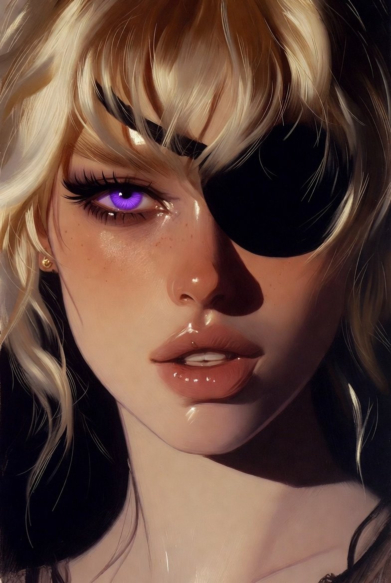 NotrealDrip's tweet photo. Silent stare… the light doesn’t lie #PrettyPrey #CinematicBeauty #GlossySkin #EyepatchGirl #FantasyRogue #ArtisticPortrait #MysteriousWomen #DarkFantasy #PurpleEyes https://t.co/4px5OOq3Vq