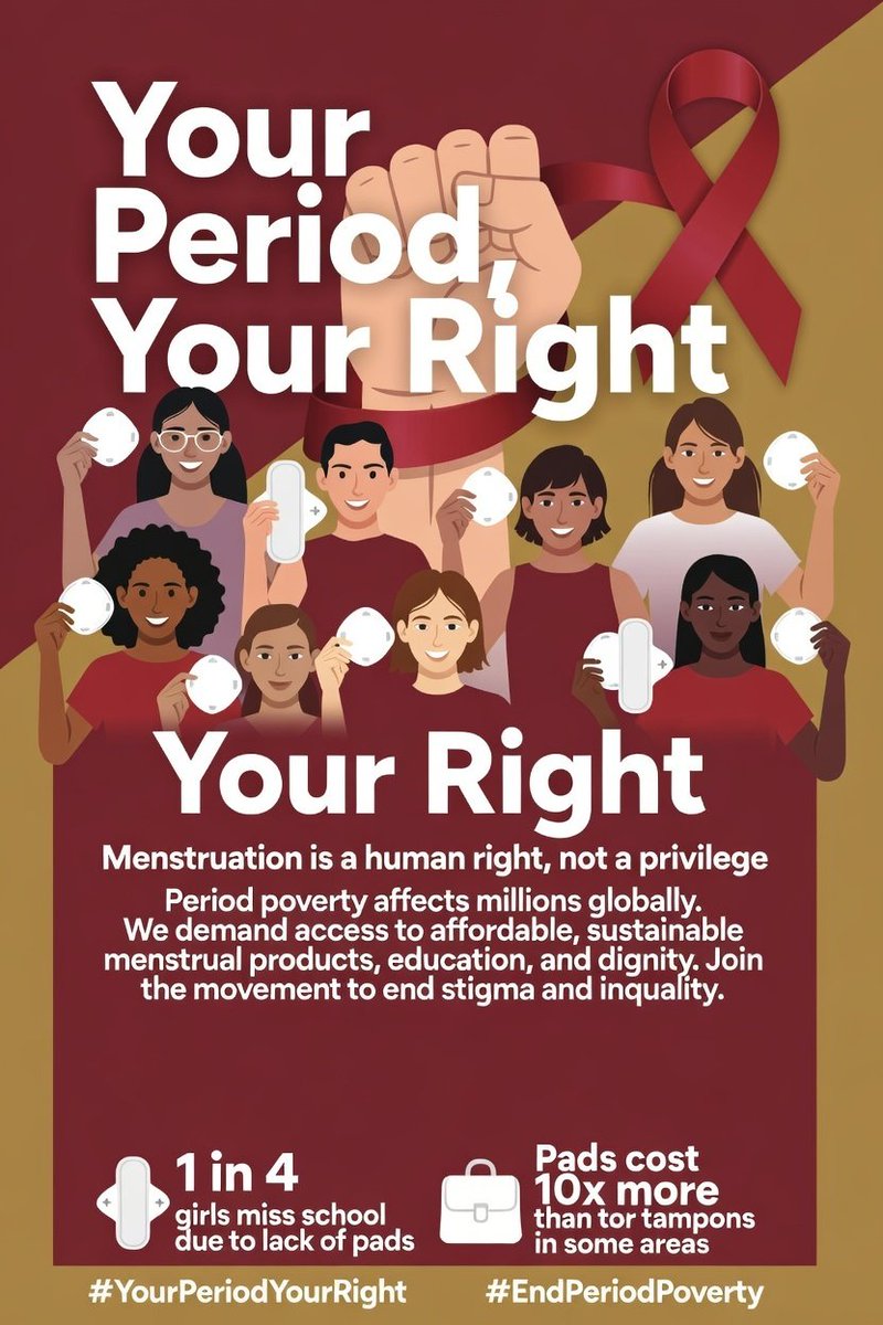 L12842Lives's tweet photo. "Your period is natural, your health is important, and access to care is your right. No shame, no silence own your period, own your power.
#DivaChampions
#MenstualDignity
#EndingPeriodStigma
#RedThread
#SangPourSang
@eva_nigeria
@Fos_Feminista https://t.co/1ckTPEMg40