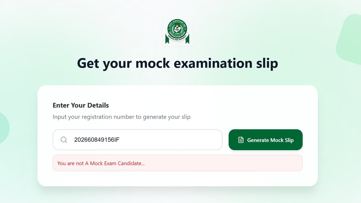 Uthtech4sols's tweet photo. @JAMBHQ What could be the issue with this candidate pls?
He got the Jamb with mock pin, ticked the mock option while registering. Till now he is unable to get his Mock Reprint.
Pls help out. Thanks https://t.co/10yKM7peyL