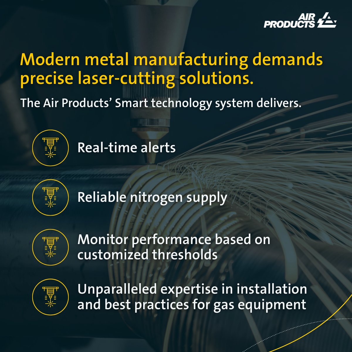 airproducts's tweet photo. Modern metal manufacturing demands precise laser-cutting solutions—and the Chart Trifecta® Gas Supply System using Air Products’ Smart technology delivers.

👉 Learn more about how we’re enabling fabricators to cut metals, not corners: https://t.co/fvHuGacjUW https://t.co/bq1Vm8Ns6b