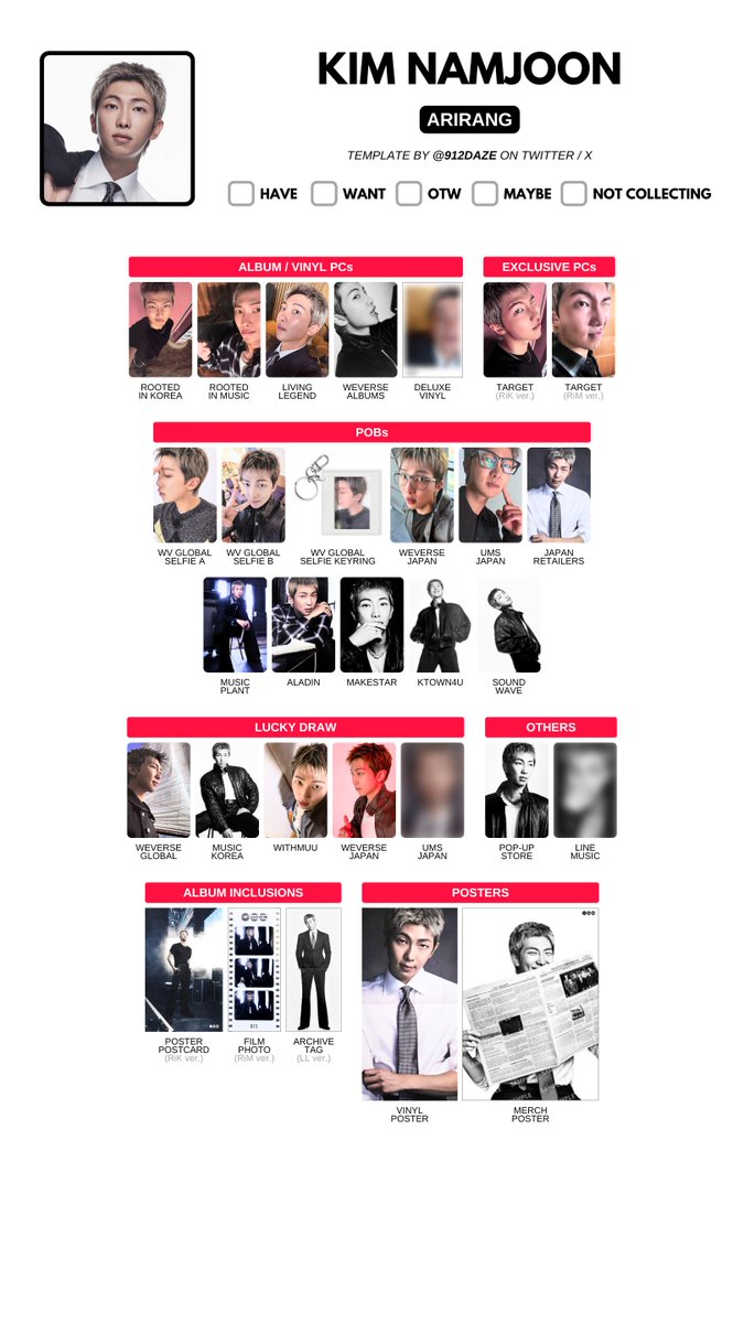 BTS THE 5TH ALBUM PC PHOTOCARD WISHLIST WL TEMPLATES