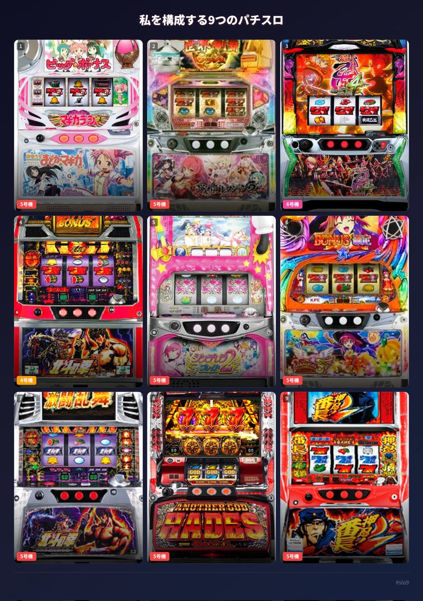 まどほー的にはまどマギを超えるのは無い🤗
次点で初代北斗と番長2は特によく打った(遠い目)

#私を構成する9つのパチスロ