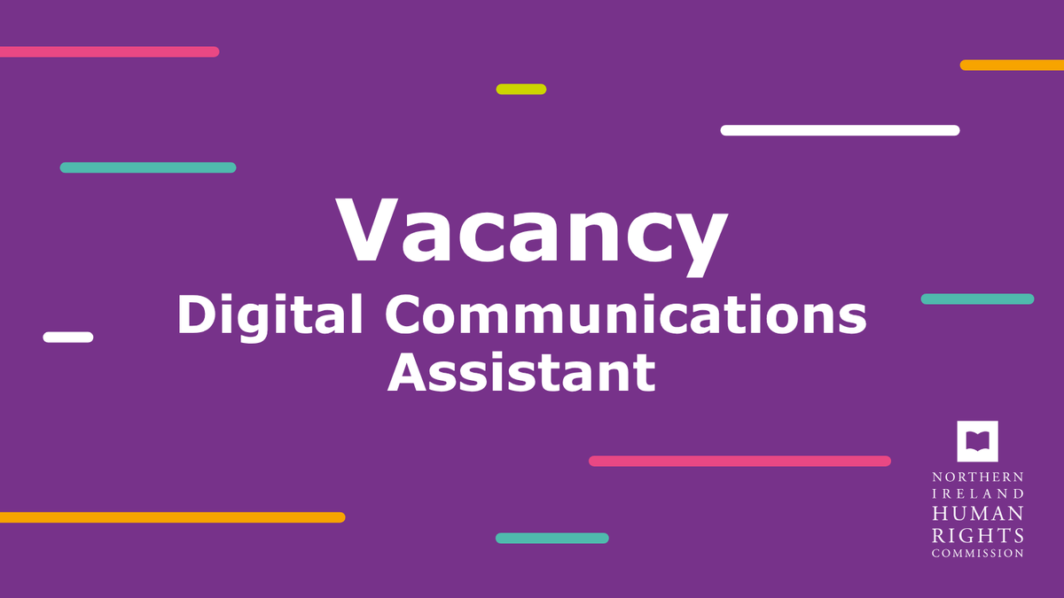 NIHRC's tweet image. 📣 We’re hiring!

NIHRC invites applications for the post of: Digital Communications Assistant (Permanent) (Full-time).

Applications close on Monday 13 April.

For full details and application see: nihrc.org/about-us/caree…

#vacancy #jobfairy