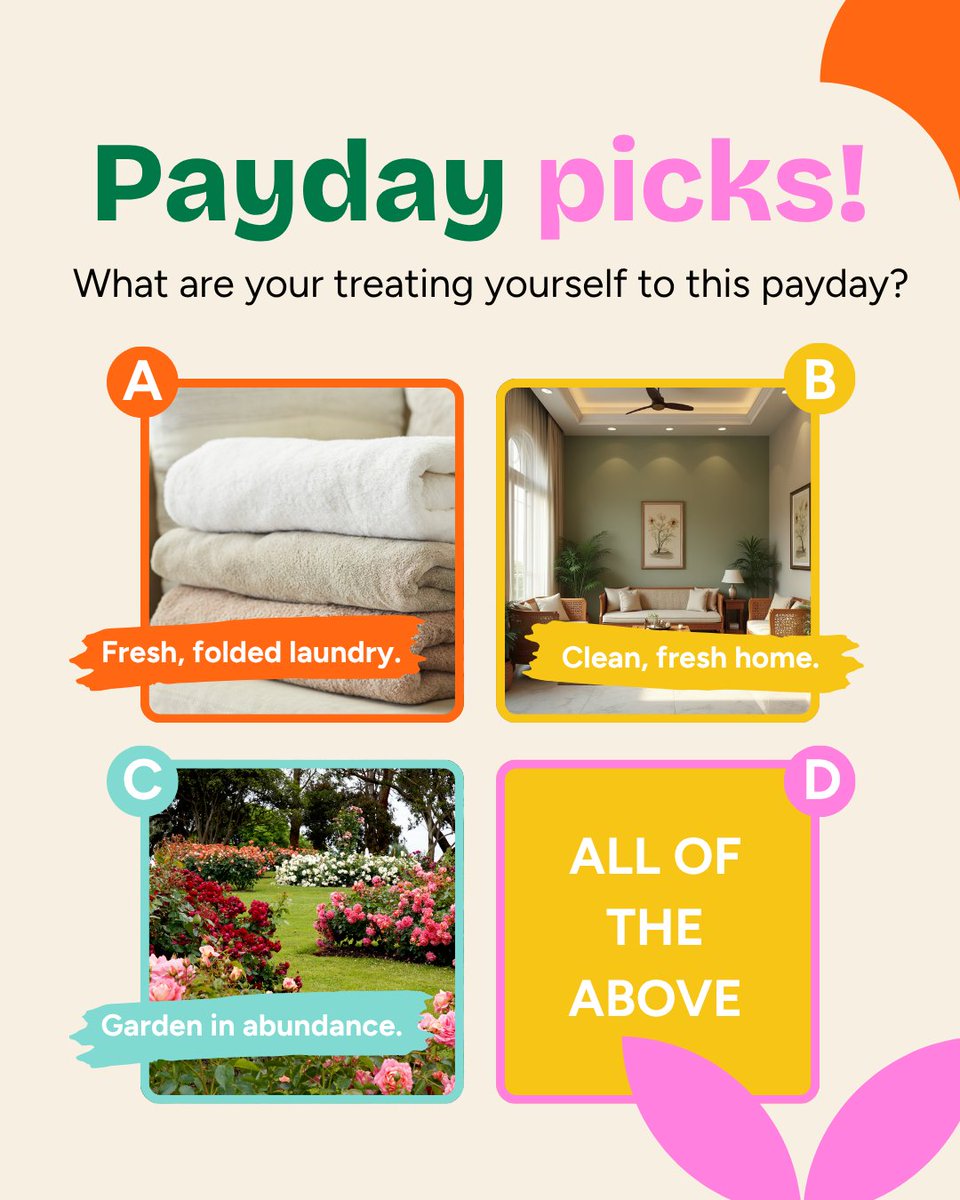 SweepSouthSA's tweet photo. What are you treating yourself to this payday?

Whether it’s fresh laundry, a sparkling home, or a tidy garden, today is the perfect day to treat yourself. 😎

First time? Use code FEELGOODX and get R100 off your first booking!
Book now: https://t.co/1yrvXQ0rnj
#sweepsouthsa https://t.co/dv5hANW67n