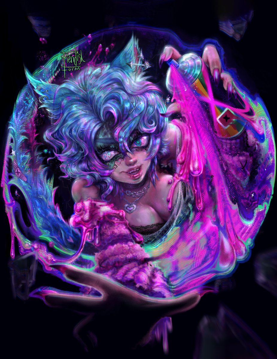 FiendishForm's tweet image. its like Bloody Mary - but when you summon @pastelixx_ in the mirror, do they just koolaid man thru  at ready to tag some security cameras for a friend? LoL 

#vgencomm #neonart