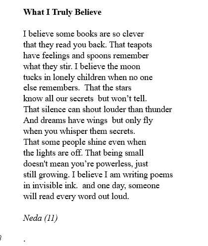 KateClanchy1's tweet photo. Neda wrote this poem on a phone. And phone is all she has for all her learning, because she lives in Afghanistan and can only study in secret. Please help to buy her a lap top, more info in next tweet. https://t.co/hFKWsHlw20