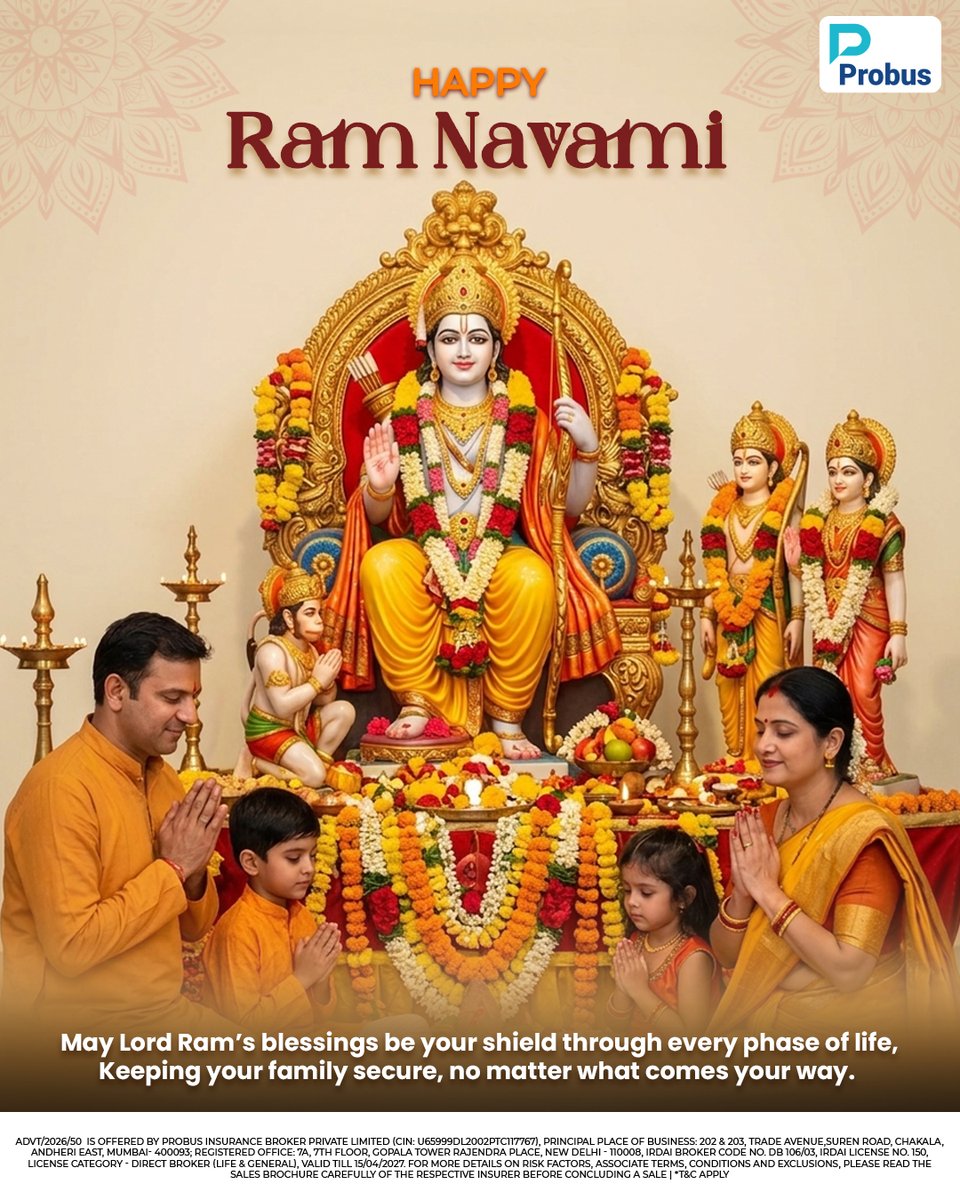 ProbusInsurance's tweet image. Lord Ram stood for integrity, responsibility, and protection.
And today, those values matter more than ever.

This Ram Navami, along with prayers,
make sure your family is cared for always. 🙏✨

#RamNavami #Insurance #Probus #Ram #RamBhagwan
