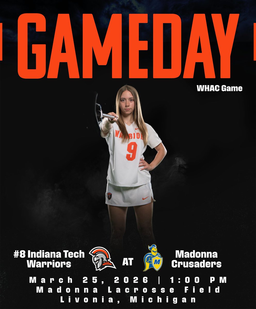 INTechWarriors's tweet photo. It’s GAMEDAY Warriors! We have some huge matchups today as four teams are in action all on the road. #8 @INTechWLacrosse starts the day with a game at Madonna at 1pm, followed by a big top ten showdown between #10 @tech_lax and #1 Madonna at 4pm in Livonia, Michigan. #19 @INTechBaseball goes down the road to play a single game against (RV) Marian at 3pm and @INTechSoftball plays a WHAC doubleheader against UNOH at 3pm in Lima, Ohio #GoWarriors #WinIT