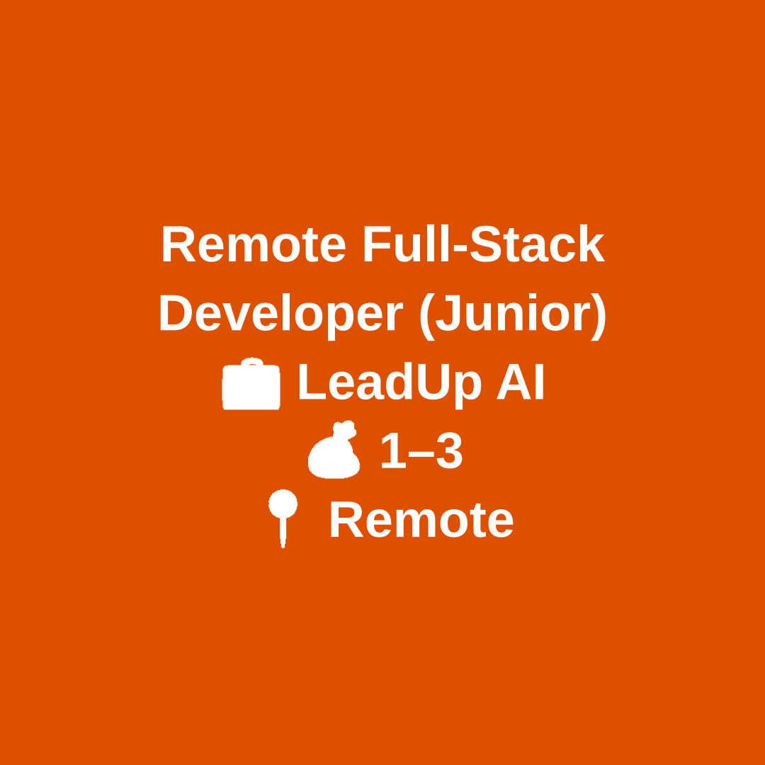 jobfetcher's tweet image. Does the idea of building user-facing applications excite you? 🖥️ Join LeadUp AI as a Remote Full-Stack Developer (Junior)! Work with clear specs and a fast-paced team. 
👇
jobfetcher.org/jobs/view/remo…
#FullStackDeveloper #RemoteJobs #TechCareers #JobSearch #AI