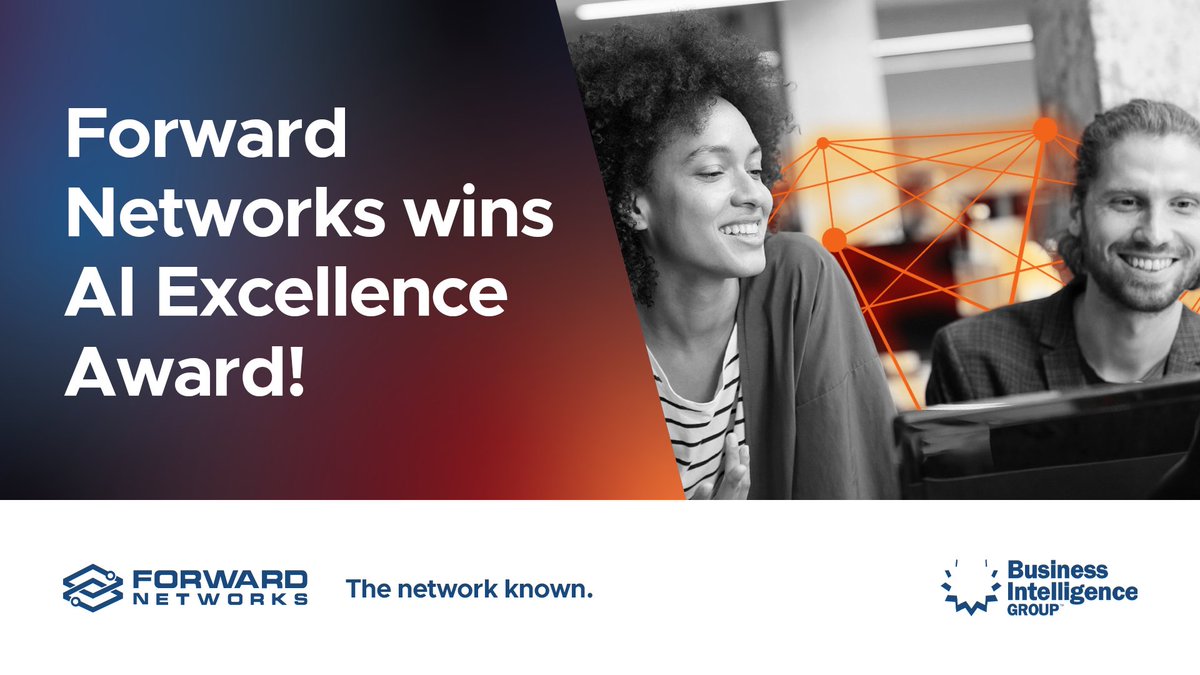 forwardnetworks's tweet photo. We’re proud to be named a 2026 #AIExcellenceAwards winner for #ForwardAI that enables operational AI for networking and security teams, grounded in verified data. Read the press release for insights from Chief AI Officer and co-founder, @nikhilhandigol.
https://t.co/8ufC1yU01W https://t.co/iBkPs82TNa