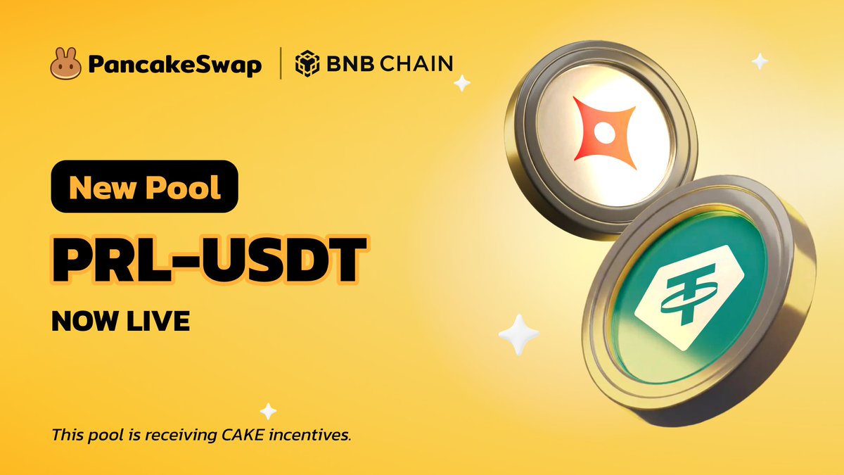 Sovereign intelligence just got a little sweeter 🍰🥞

PRL/USDT &amp; PRL/BNB pools are now live on PancakeSwap with CAKE incentives on BNB Chain. 

→ PRL/USDT: pancakeswap.finance/liquidity/pool…
→ PRL/BNB: pancakeswap.finance/liquidity/pool…