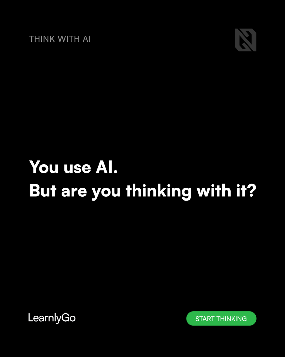 learnlygo's tweet photo. Using AI ≠ Thinking with AI.
Same tool. Completely different mindset.
Are you using AI — or thinking with it?

(link in first reply)

#StartThinking https://t.co/kW7S12Iynw