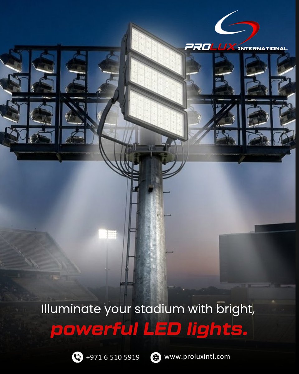 proluxintl's tweet image. Illuminate your stadium with Prolux's energy-efficient LED lights! Brighten up the game, day or night 🌟

Visit proluxintl.com or call +971 6 510 5919. 📧 info@proluxintl.com

#StadiumLighting #LEDSolutions #SmartLighting #EnergyEfficient
