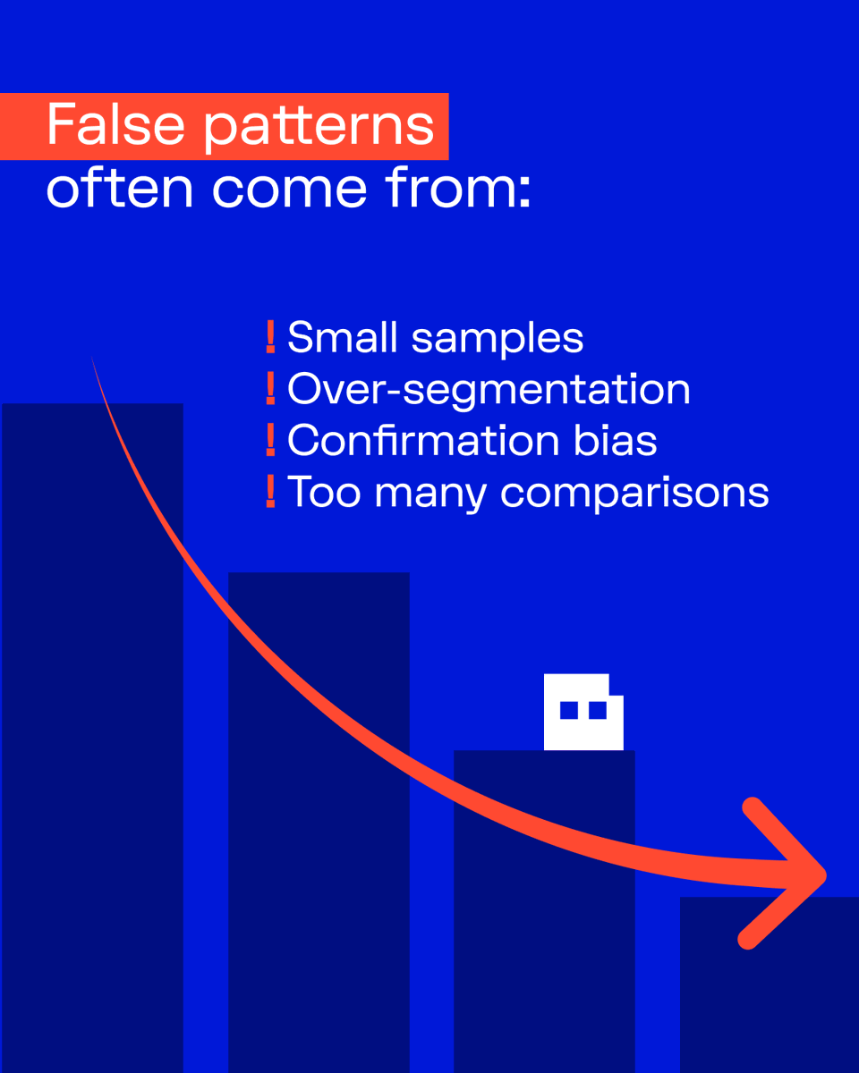 brainactiveai's tweet photo. Humans are great at spotting patterns.

We’re also great at inventing them.

Small samples.
Confirmation bias.
Too many comparisons.

Before acting, ask:
Would this hold with another sample?
Is it meaningful or just visible?

Not every pattern deserves a decision. https://t.co/l8Kydp5MEd
