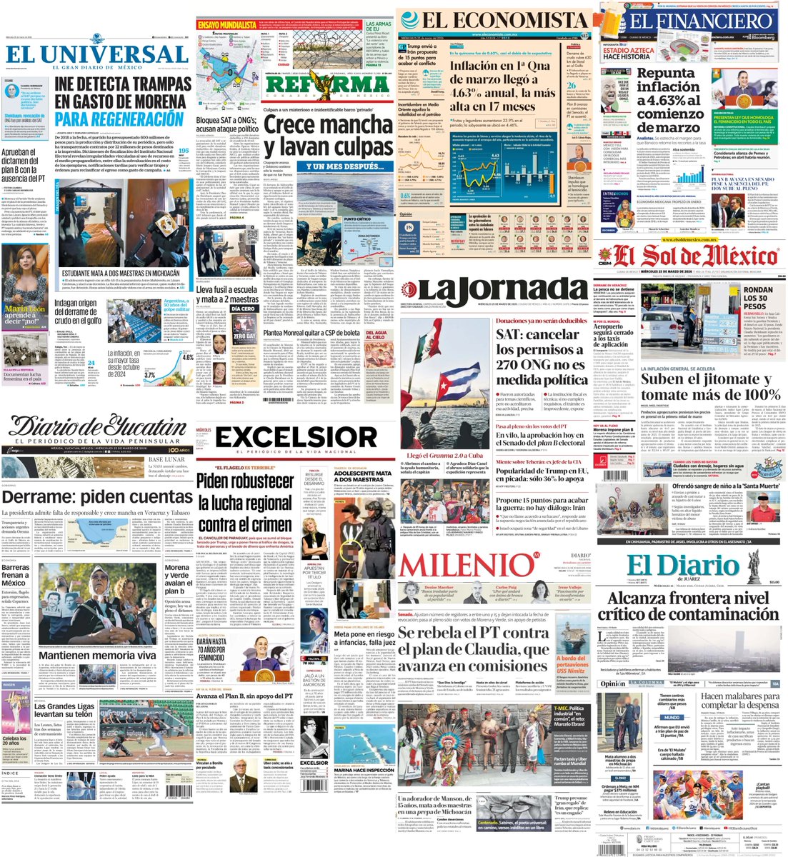 #PrimerasPlanas de los diarios más leídos en #México.
25 de marzo 2026.

Top 5 tendencias:
#ENHYPEN_ALWAYS_7 
#HEESEUNG_Belongs_With_ENHYPEN 
#FelizMiércoles 
#KornoAPata 
#StrayKids8thAnniversary