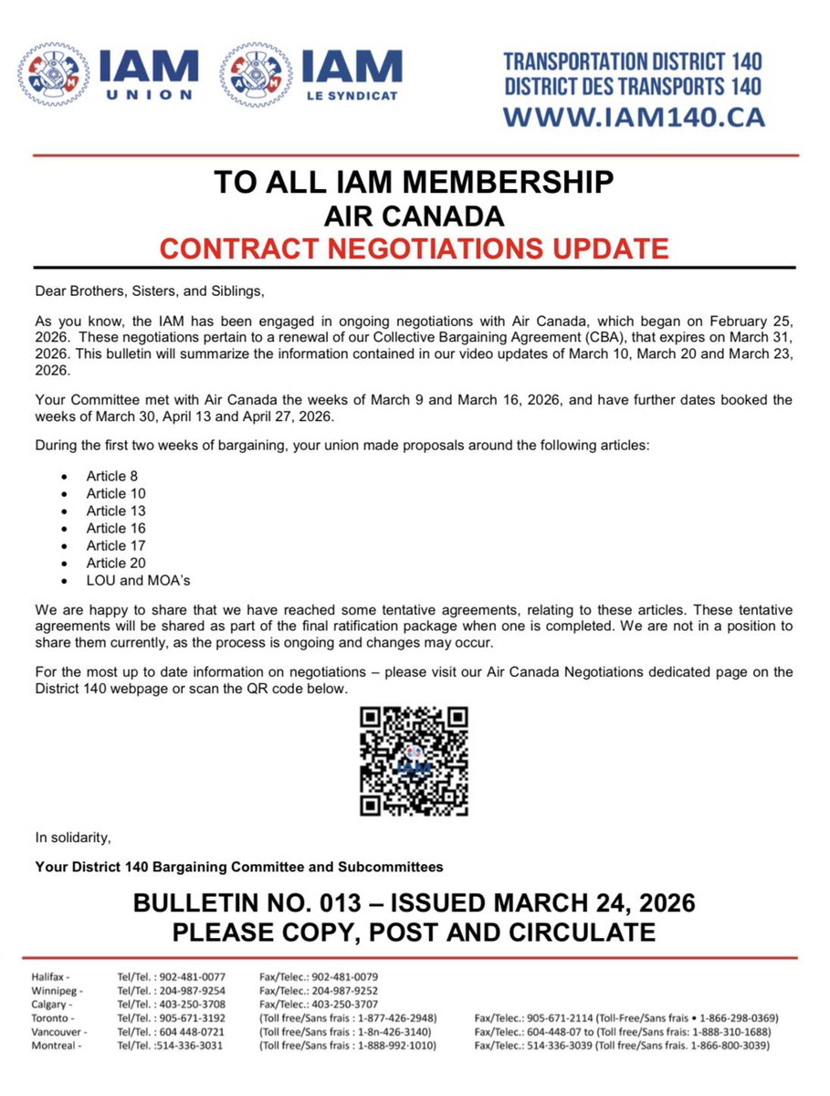 AIR CANADA CONTRACT NEGOTIATIONS UPDATE iam140.ca/?p=33638 #IAM #union #canada #D140 #labour #AirCanada