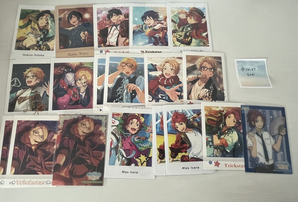 cir_r7's tweet photo. 【譲渡】あんスタ　ぱしゃっつ　ぱしゃこれ　クリカ SP 笑門来福 買取 交換 エモカ

譲　北斗、スバル、真、真緒、英智、渉、千秋、翠、千秋、鉄虎、奏汰、
一彩、マヨイ、藍良

求　希望額➕送料

引越しのためご不快でなければ定価以下で大丈夫です💦
抱き合わせお願いする場合もあります https://t.co/GfiKU9LrCr