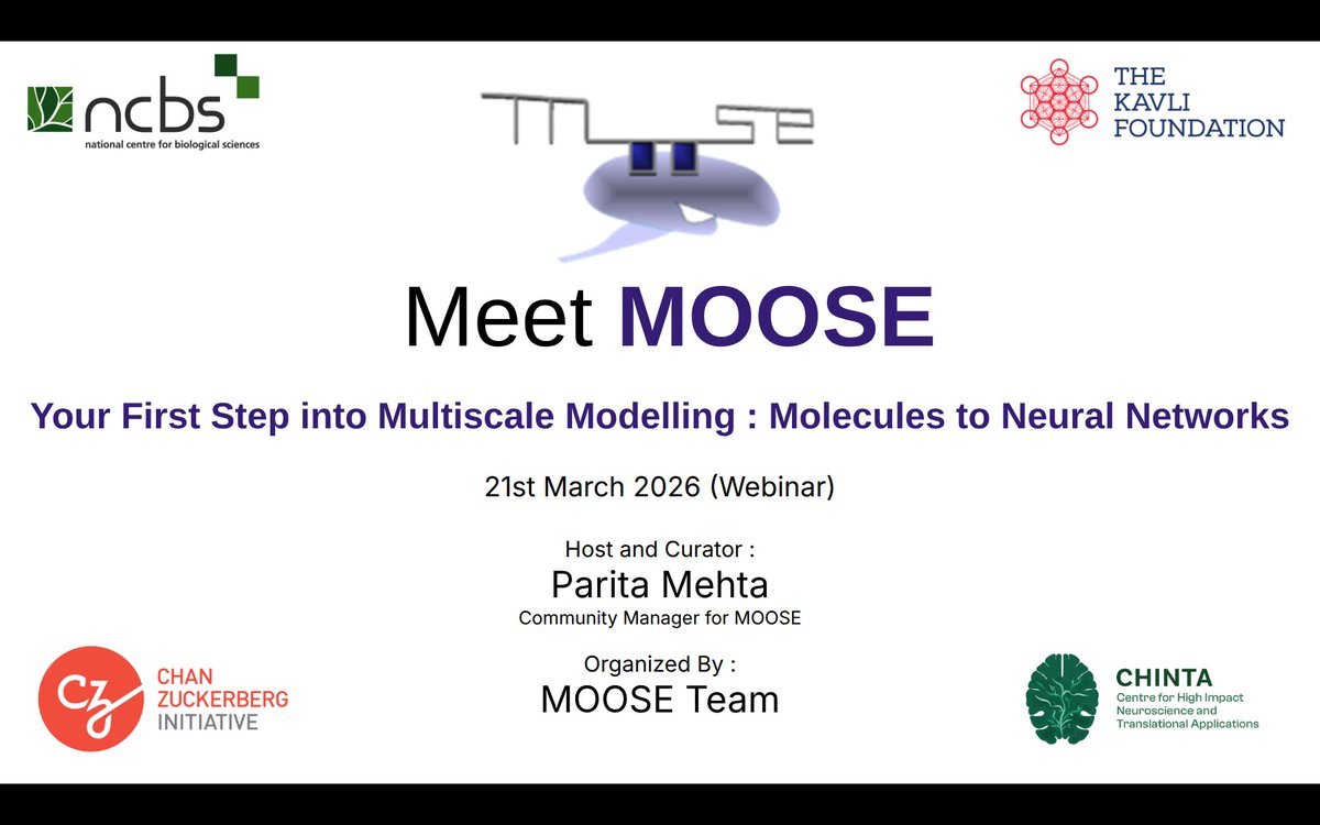 mooseneurosim's tweet photo. We successfully conducted "Meet MOOSE"!!
Computational neuroscience --> MOOSE ---> Jardesigner (GUI)
Community-driven | beginner-friendly | Concept-driven | live demonstrations| interactive discussions.
#Opensource #compneuro #communitydriven #neuroscience #OpenScience #webinar https://t.co/MIQByKEBTh