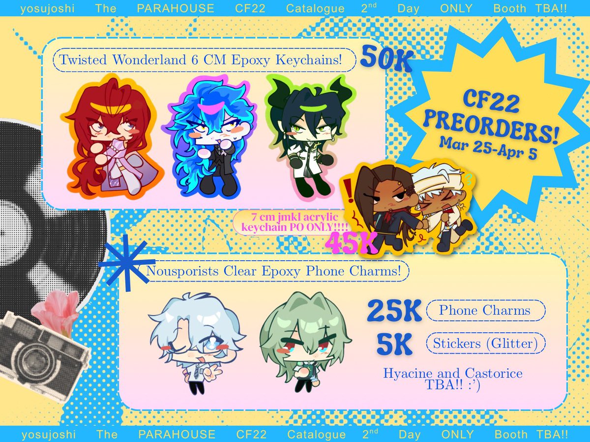 yosujoshi's tweet photo. (❤️+🔁 very appreciated!!)🌻🌻
Haii! Renny’s 1st batch for #CF22 PO is here!! 

📅 25 Mar - 5 April (18:00 WIB)
🦋 TWST, HSR
📍The Parahouse, Booth no. TBA
💐 Pick up (Day 2 ONLY) &amp; Mail Order

#comifuro22  #cf22catalogue https://t.co/Y42w8lmok9