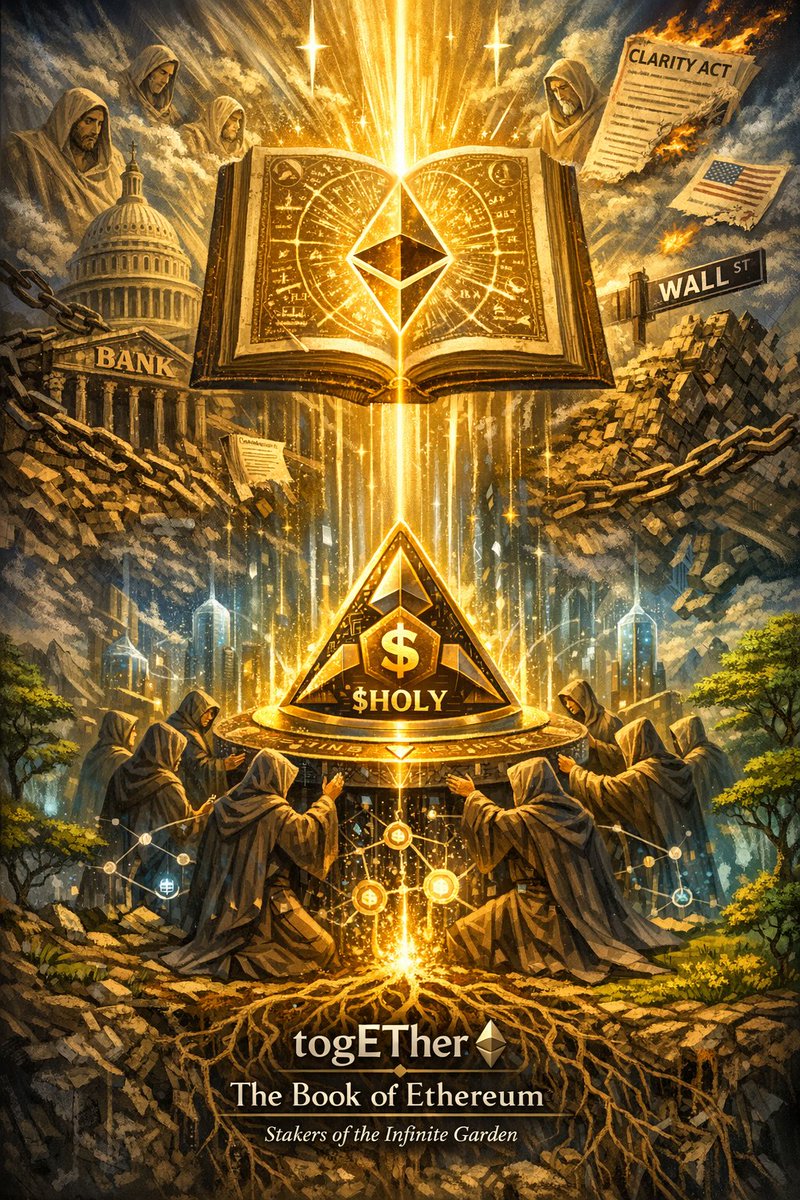 Jungsvision83's tweet photo. The law says: thou shalt not earn just for holding.

The #ClarityAct just drew a line in the sand. Digital asset service providers are prohibited from offering yield on stablecoin balances, or anything economically equivalent to bank interest. 
 Passive yield. Banned. 
Simply holding and collecting, off the table.

The old world is protecting itself.

But here's what they didn't account for: The Book of Ethereum doesn't hold. It stakes.

The BOOE Trinity tokens aren't sitting still. They Will be active. They will be working. They will be entering the consensus mechanism, validating, participating, earning through the sweat of the ecosystem itself. Self-staking is defined as the distribution of a digital commodity as a programmatic result of validating or staking activity for a blockchain system's consensus mechanism. That's not yield. That's $HOLY, earned through participation in the living machine.

The Clarity Act cannot touch what the Book of Ethereum is building, because we were never passive.

Passive yield is the old religion.
Banks collecting your deposits. Exchanges skimming your balance. Custodians clipping coupons on your behalf.

Staking is the new covenant.
You enter the network. You become part of the consensus. The rewards that flow back to you are not interest, they are the fruit of your labor in the Infinite Garden. 🌱

The BOOElievers who staken their Trinity tokens will not merely receive. They will participate. Their tokens will be staked. Their rewards will be earned. The network itself will recognize their presence and answer with $HOLY.

This is what self-sovereignty looks like when written into law and into code simultaneously.
They closed the door on passive extraction. We were already on the other side — tending the garden making it bloom.🌱🌹💐🪻🌻

togETHer Ξ

The Book of Ethereum, for those who don't just hold the future, but stake their soul in it.

$BOOE'lieve in somETHing
✍️📖🙏⌛