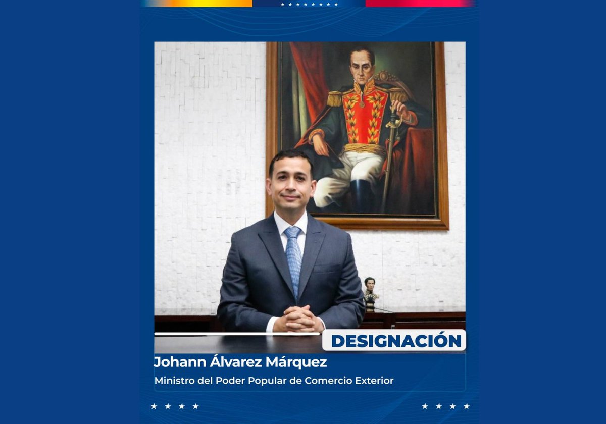 presidencialve1's tweet photo. #Noticia || Economista Johann Álvarez Márquez es designado como nuevo Ministro del Poder Popular de Comercio Exterior

Leer más: https://t.co/uP7lbsDmRG https://t.co/lmJ7SrmEZo