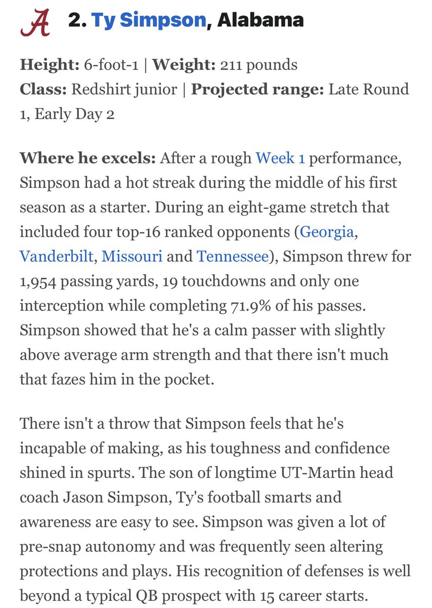 Jordan_Reid's tweet photo. Big day for #Alabama QB Ty Simpson.

My thoughts and draft range for him. https://t.co/hbNwmT4dhV