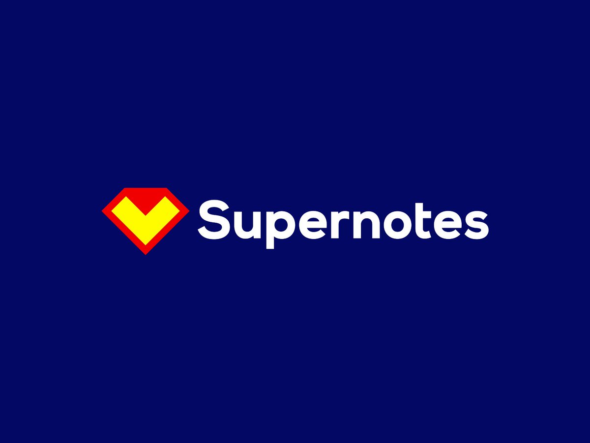 Supernotes logo design: Superman diamond + folded note dribbble.com/shots/27205280…