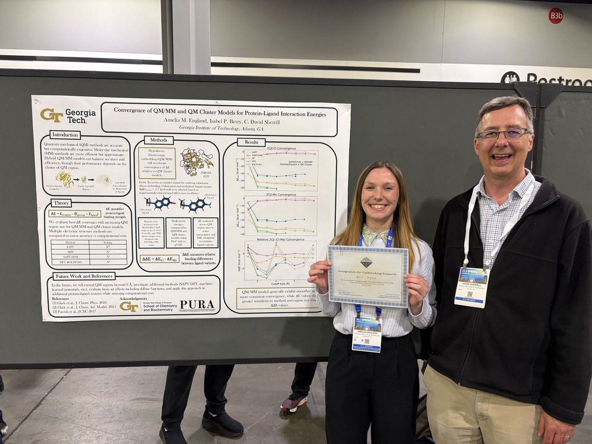 GT_CHEM's tweet photo. Chemistry major Amelia England is a recipient of the undergraduate award in Computers in Chemistry at the Spring 2026 American Chemical Society meeting! Congrats, Amelia! 🎉 https://t.co/uIvbZytYaV