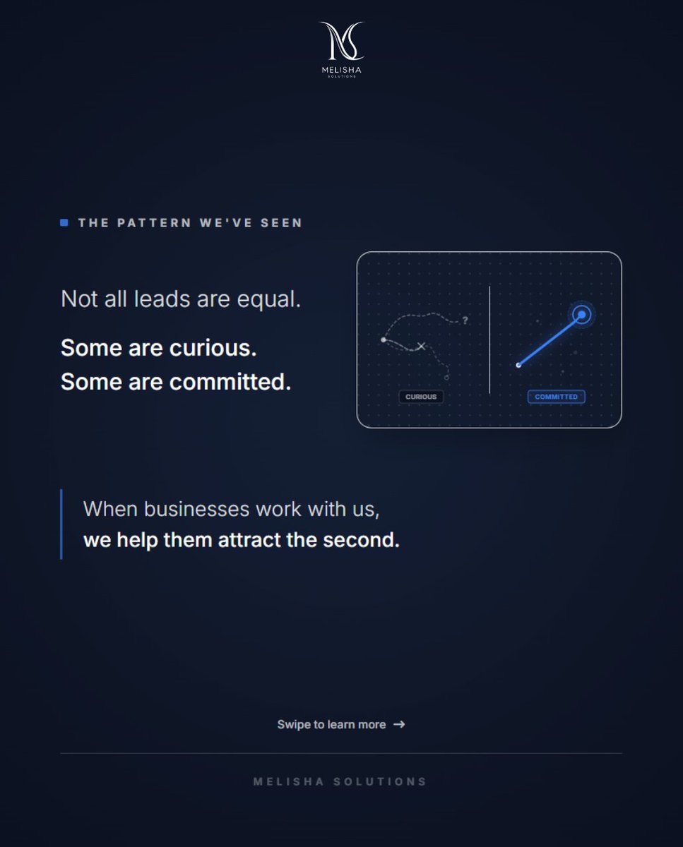 Melisha_Sol's tweet photo. “We’re getting leads… but they’re not serious.”
We’ve helped businesses fix this.
High-intent leads:
Have a timeline.
See it as investment.
Know what they need solved.
Not all leads are equal.
We’re offering a few free strategic concepts this month.
Comment WEBSITE to get yours. https://t.co/oDQpUxTrQf