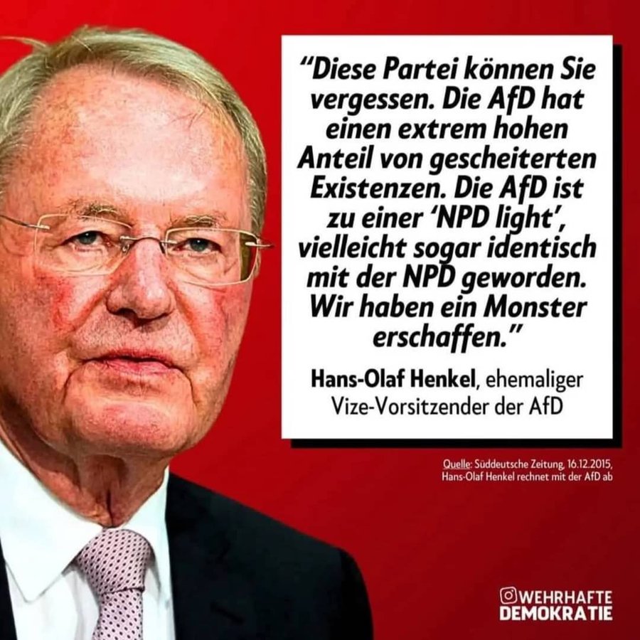 Wenn selbst ein früherer AfD‑Vize sagt, die Partei sei zur „NPD light“ geworden und man habe „ein Monster erschaffen“, dann spricht das Bände.  

Nicht über Kritiker von außen — sondern über das, was die Partei in ihrem Inneren längst ist.  
Wer solche Warnungen ignoriert, tut