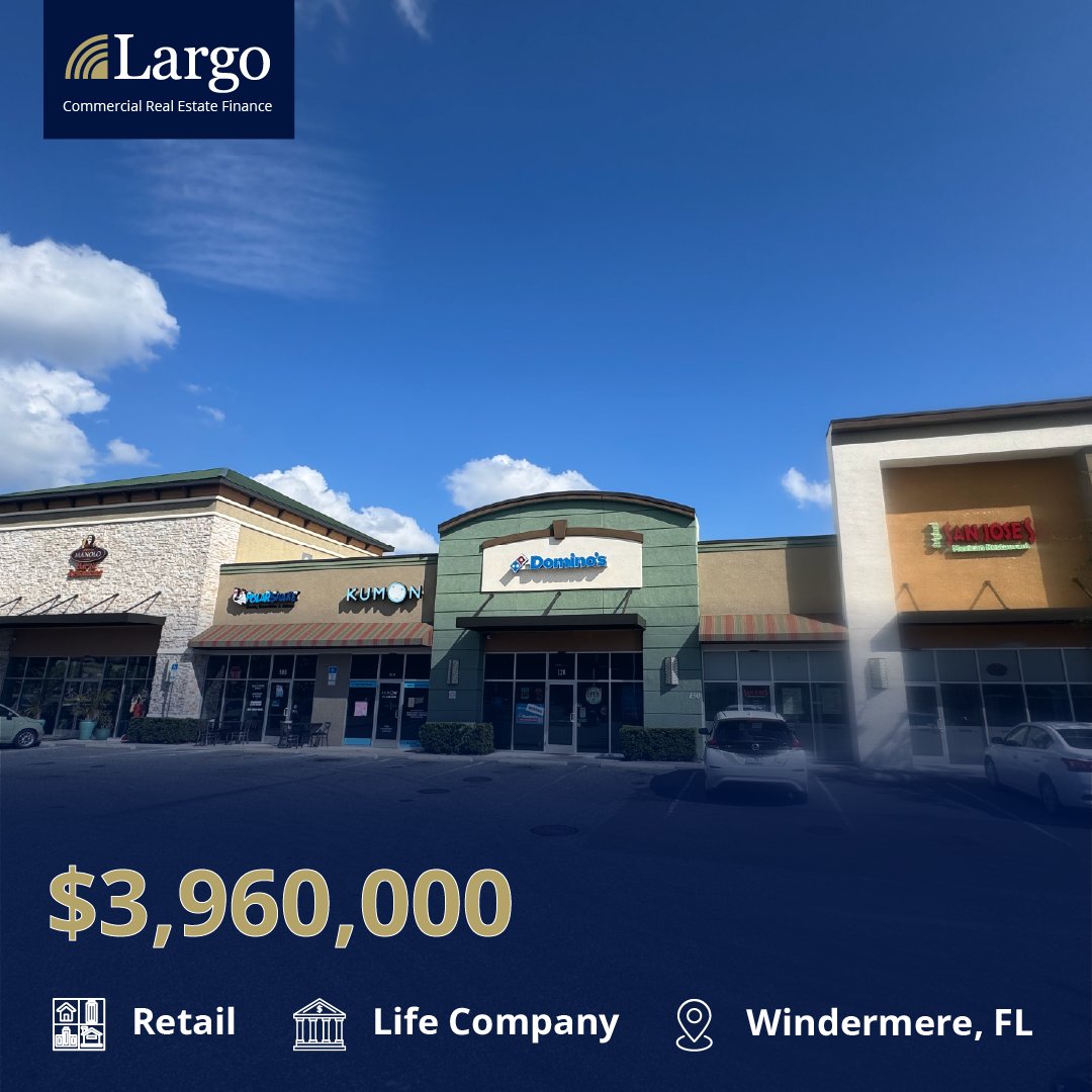 Largocapital's tweet image. Max Downing arranged $3.96M in acquisition financing for a fully leased retail property in Windermere, FL.

Life company lender | 3-year term | In-house servicing.

#LargoCapital #RetailFinancing #FloridaCRE #CREFinance