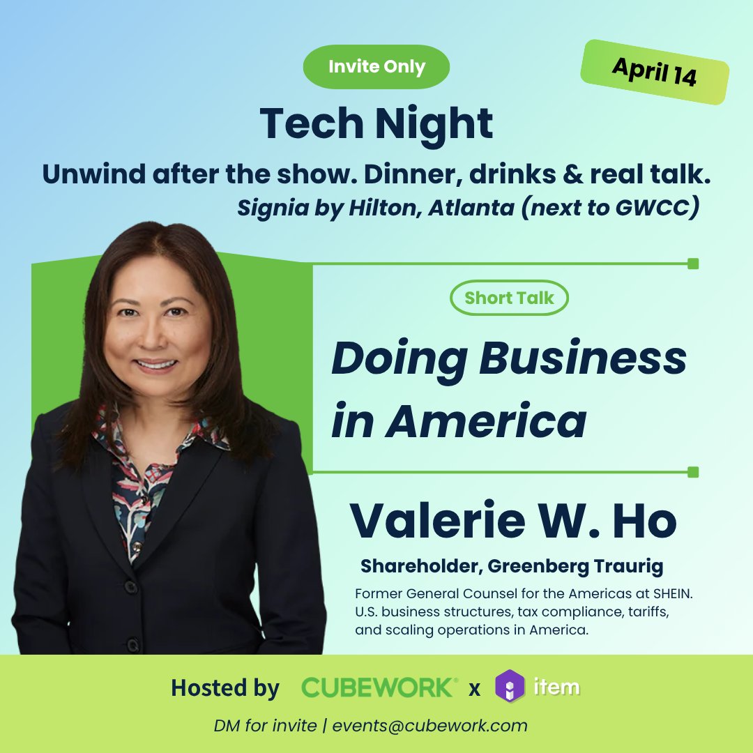 Compliance isn't a checkbox — it's what separates brands that scale in the U.S. from those that stall.

We're proud to welcome Valerie W. Ho, Shareholder at Greenberg Traurig and former General Counsel for the Americas at SHEIN, as a speaker at Tech Night — a private dinner