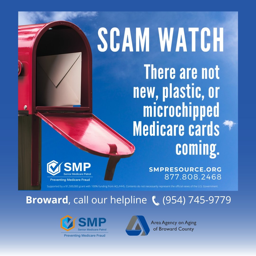 AAgencyonaging's tweet photo. There are not new, plastic, or microchipped Medicare cards now or coming soon. If you get a call about this, don't give them any information. Report it to the SMP. 

Source: SMP National Resource Center
#MedicareCardScam #PreventDetectReport #SMP https://t.co/XdNwrQU3DY