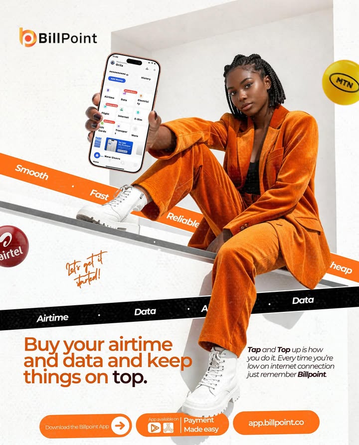 Billpointafrica's tweet photo. Low data or Airtime? 
Not your problem anymore. 😉
Fast. Smooth. Reliable. Every single time. 

#Billpoint
#NoDowntime #AirtimeTopup #DataDeals #FintechAfrica https://t.co/vIWIS7k49V